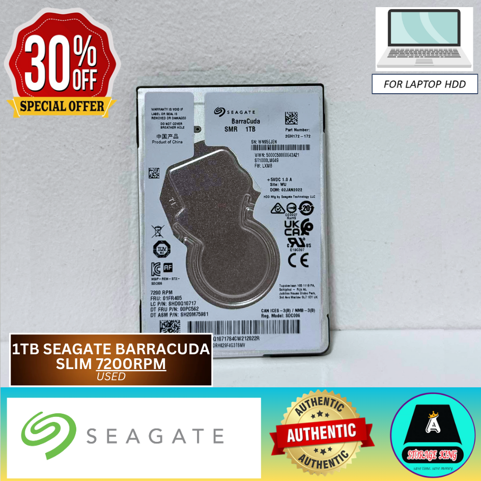 1TB SEAGATE BARRACUDA 7200RPM HARDRIVE 2.5 FOR LAPTOP